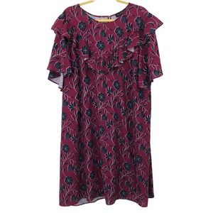 Eloquii Womens Plus Size 24 Wine Maroon Black Floral Sheath Dress Ruffle
